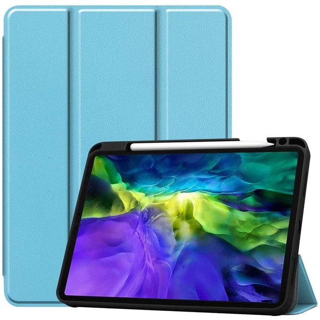 Case2go - Case for iPad Pro 11 (2021) - Slim Tri-Fold Book Case - Lightweight Smart Cover with Pencil Holder - Blue
