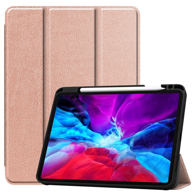 Case2go - Case for iPad Pro 11 (2021) - Slim Tri-Fold Book Case - Lightweight Smart Cover with Pencil Holder - Rosé-Gold