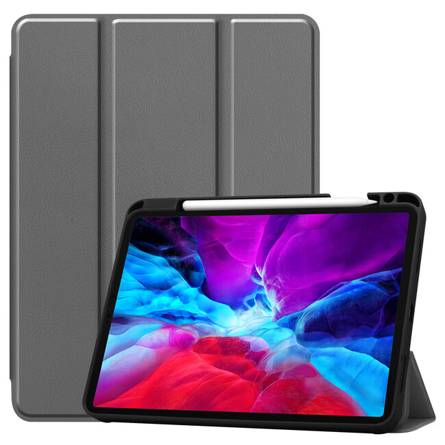 Case2go - Case for iPad Pro 11 (2021) - Slim Tri-Fold Book Case - Lightweight Smart Cover with Pencil Holder - Grey