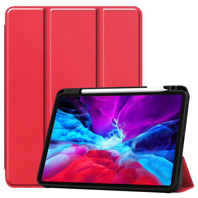 Case2go - Case for iPad Pro 11 (2021) - Slim Tri-Fold Book Case - Lightweight Smart Cover with Pencil Holder - Red