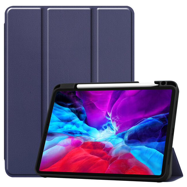 Case2go - Case for iPad Pro 11 (2021) - Slim Tri-Fold Book Case - Lightweight Smart Cover with Pencil Holder - Navy Blue