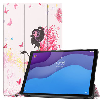Cover2day Case2go - Case for Lenovo Tab M10 HD - Second Generation - Slim Tri-Fold Book Case - Lightweight Smart Cover - Flower Fee