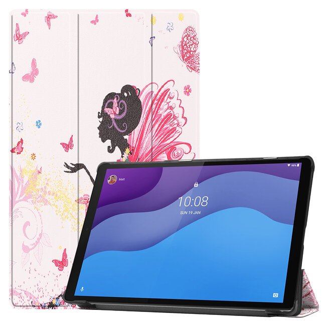 Case2go - Case for Lenovo Tab M10 HD - Second Generation - Slim Tri-Fold Book Case - Lightweight Smart Cover - Flower Fee