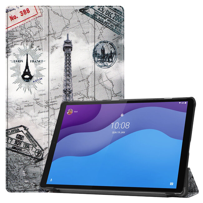 Case2go - Case for Lenovo Tab M10 HD - Second Generation - Slim Tri-Fold Book Case - Lightweight Smart Cover - Eiffel Tower