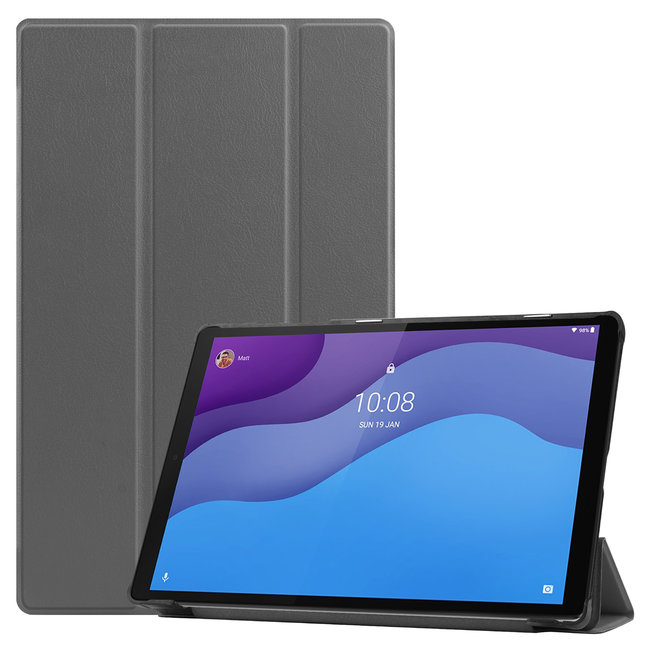 Case2go - Case for Lenovo Tab M10 HD - Second Generation - Slim Tri-Fold Book Case - Lightweight Smart Cover - Grey