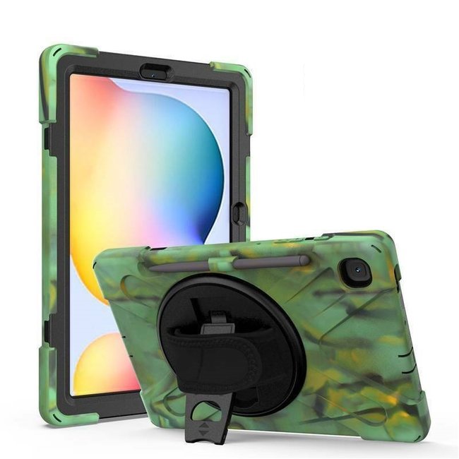 Samsung Galaxy Tab S7 Cover - Hand Strap Armor Case with Pencil holder - Camouflage