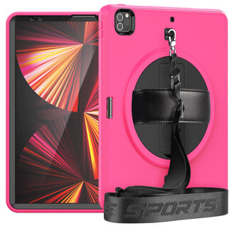 Cover2day Case for iPad Pro 12.9 (2020/2021) - Hand Strap Armor - Rugged Case with Shoulder Strap - Magenta