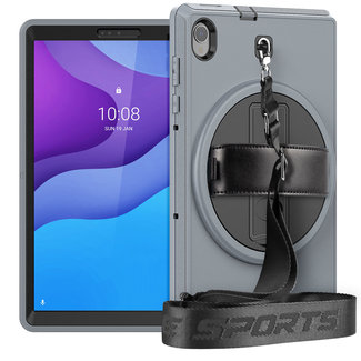 Cover2day Case for Lenovo Tab M10 HD - 2nd Generation - Hand Strap Armor - Rugged Case with Shoulder Strap - 10.1 Inch - Grey