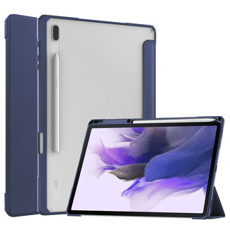 Cover2day Hoes geschikt voor Samsung Galaxy Tab S7 Plus (2020) Hoes - Tri-Fold Transparante Cover - Met Pencil Houder - Donker Blauw