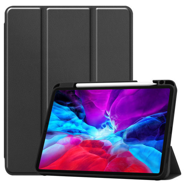 iPad Air 10.9 (2020 / 2022) hoes - Tri-Fold Book Case met Apple Pencil Houder - Zwart