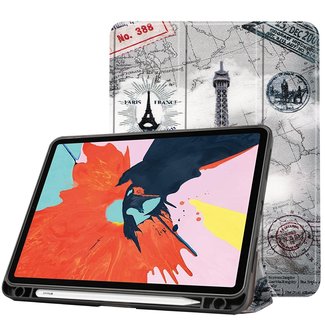 Cover2day Case2go - Case for iPad Air 10.9 (2020) - Slim Tri-Fold Book Case with Apple Pencil Holder - Lightweight Smart Cover - Eiffel tower