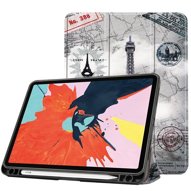Case2go - Case for iPad Air 10.9 (2020) - Slim Tri-Fold Book Case with Apple Pencil Holder - Lightweight Smart Cover - Eiffel tower