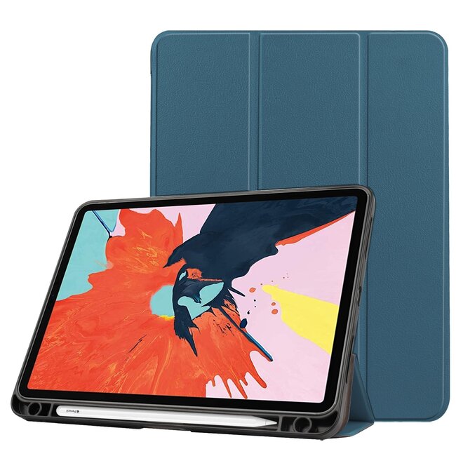 Case2go - Case for iPad Air 10.9 (2020) - Slim Tri-Fold Book Case with Apple Pencil Holder - Lightweight Smart Cover - Cyan