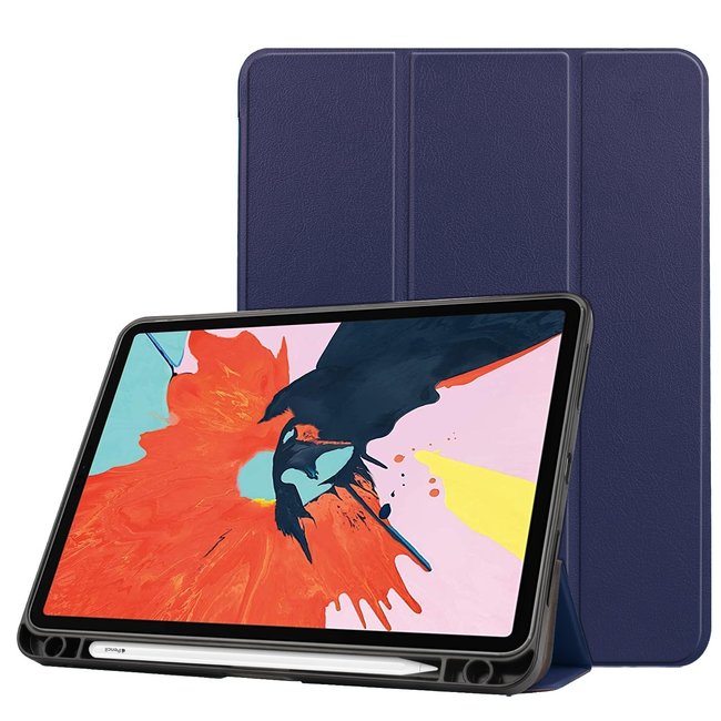 iPad Air 10.9 (2020 / 2022) hoes - Tri-Fold Book Case met Apple Pencil Houder - Donker Blauw