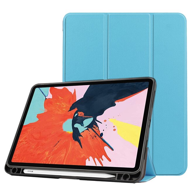 Case2go - Case for iPad Air 10.9 (2020) - Slim Tri-Fold Book Case with Apple Pencil Holder - Lightweight Smart Cover - Light Blue