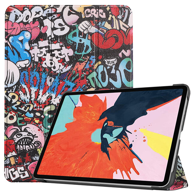 Case2go - Case for iPad Air 10.9 (2020) - Slim Tri-Fold Book Case - Lightweight Smart Cover - Graffiti