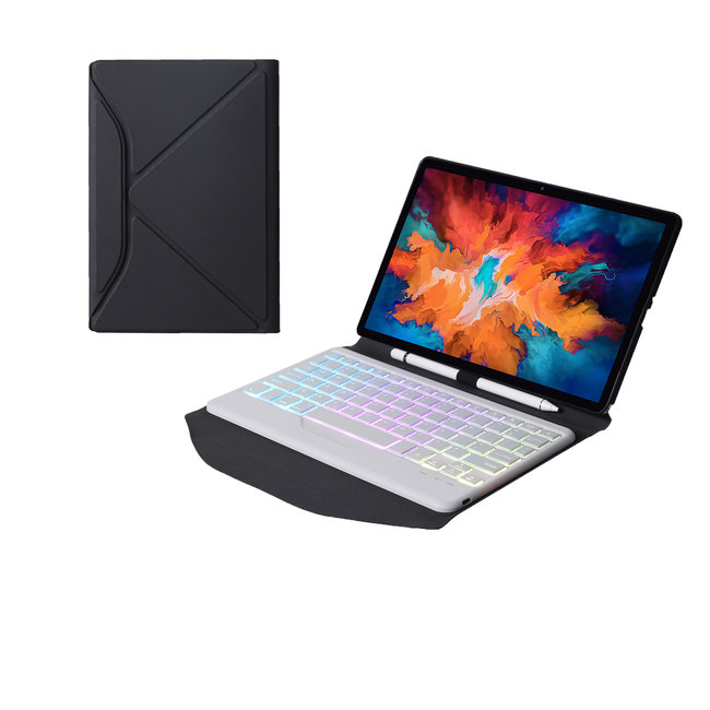Tablet Toetsenbord Hoes met Verlichting geschikt voor Lenovo Tab P11 Pro - Met Draadloos Bluetooth Keyboard en Stylus pen houder - Wit