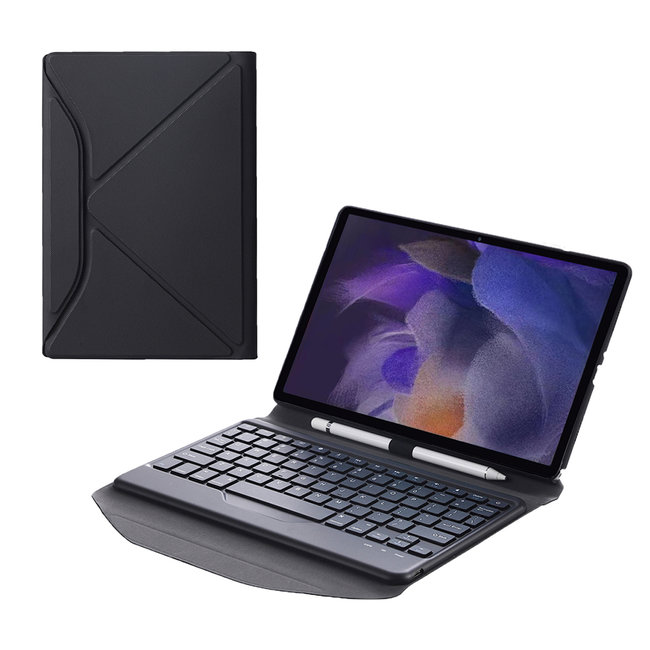 Tablet Toetsenbord Hoes geschikt voor Samsung Galaxy Tab A8 (2021)  - Met Draadloos Bluetooth Keyboard en Stylus pen houder - Zwart