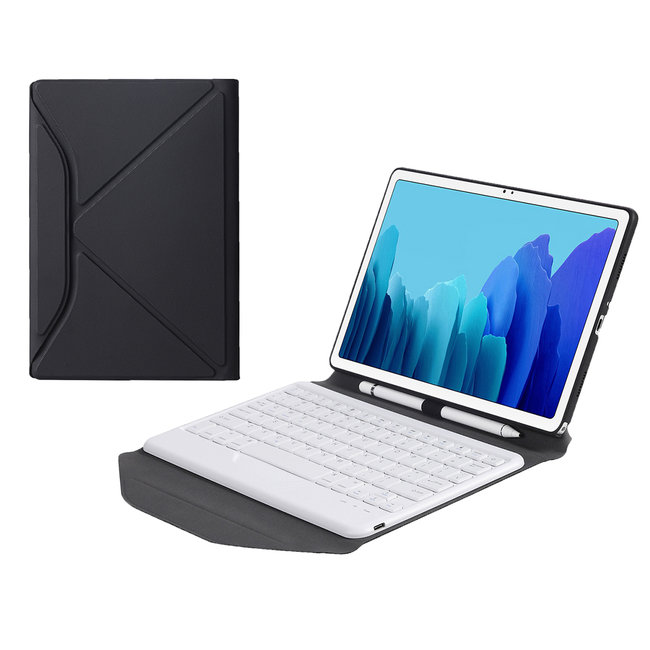 Tablet Toetsenbord Hoes geschikt voor Samsung Galaxy Tab A7 10.4 (2020)  - Met Draadloos Bluetooth Keyboard en Stylus pen houder - Wit