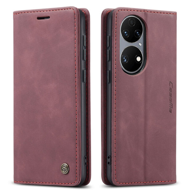 CaseMe - Hoesje geschikt voor Huawei P50 - Wallet Book Case - Magneetsluiting - Rood
