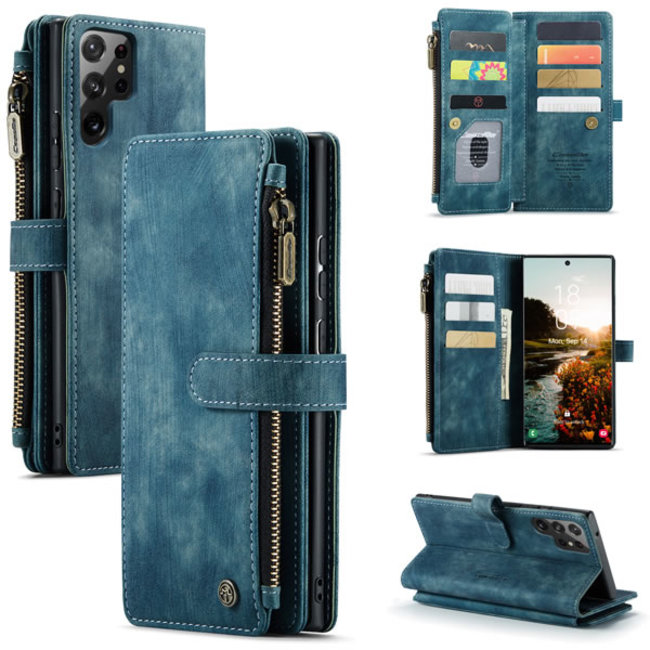 Hoesje geschikt voor Samsung Galaxy S22 Ultra 5G - Wallet Book Case - met Rits en Magneetsluiting - met RFID bescherming - Blauw