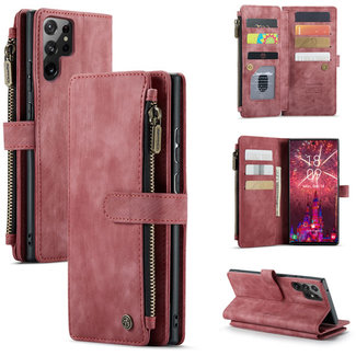 CaseMe Hoesje geschikt voor Samsung Galaxy S22 Ultra 5G - Wallet Book Case - met Rits en Magneetsluiting - met RFID bescherming - Rood