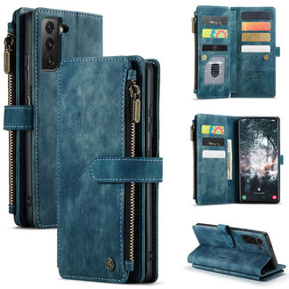 CaseMe Hoesje geschikt voor Samsung Galaxy S22 5G - Wallet Book Case - met Rits en Magneetsluiting - met RFID bescherming - Blauw
