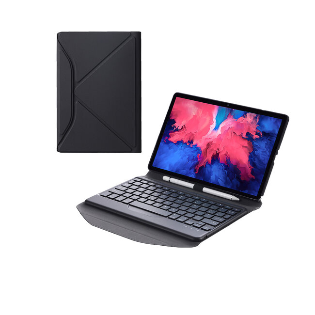 Tablet Toetsenbord Hoes geschikt voor Lenovo Tab P11/ P11 Plus - Met Draadloos Bluetooth Keyboard en Stylus pen houder - Zwart