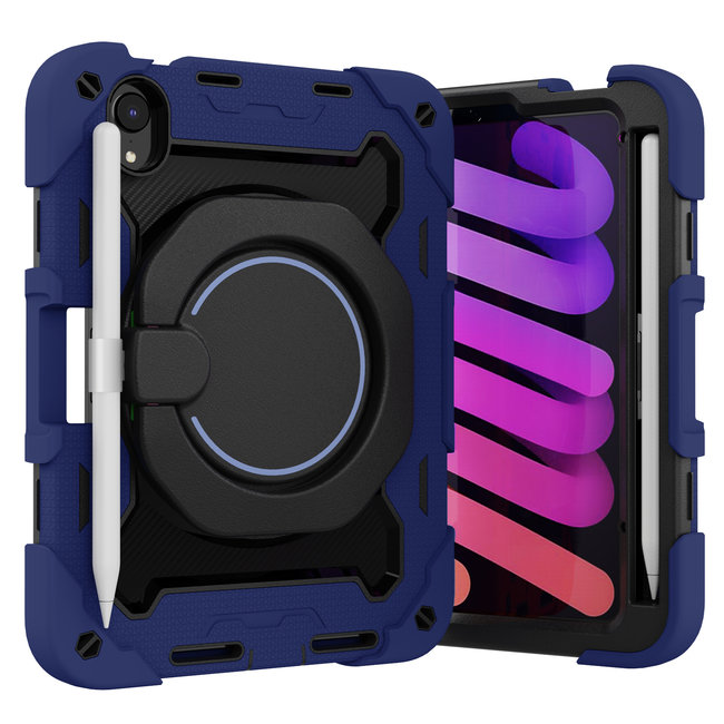 Tablet Hoes geschikt voor Apple iPad Mini 6 (2021) - 8.3 Inch - Armor Case met Ring - Pencil Houder - Donker Blauw