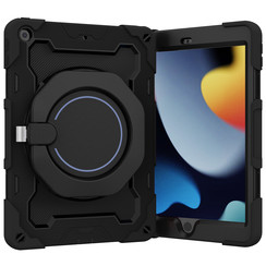 Tablet Hoes geschikt voor Apple iPad 10.2 (2019 / 2020 / 2021) - 10.2 Inch - Armor Case met Ring - Pencil Houder - Zwart