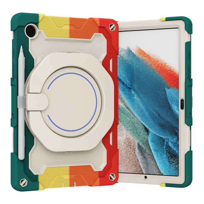 Tablet Hoes geschikt voor Samsung Galaxy Tab A8 (2021) - 10.5 Inch - Armor Case met Ring - Pencil Houder - Regenboog Rood