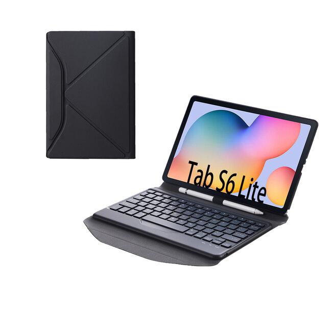 Tablet Toetsenbord Hoes geschikt voor Samsung Galaxy Tab S6 Lite (2022) 10.4 - Met Draadloos Bluetooth Keyboard en Stylus pen houder - Zwart