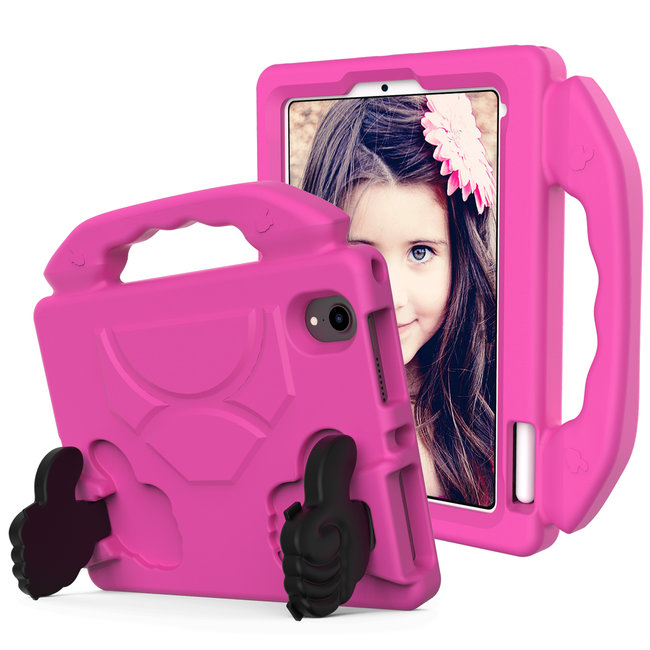 Tablet hoes geschikt voor iPad Mini 6 (2021) - Schokbestendige case met handvat - Thumbs Kids Cover - Magenta