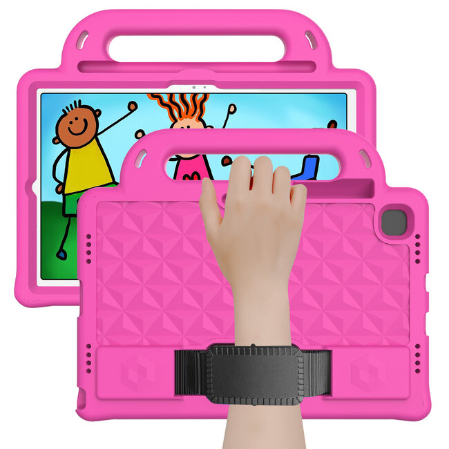 Tablet hoes geschikt voor Samsung Galaxy Tab S6 Lite (2022/2020) - Schokbestendige case met handvaten - Diamond Kids Cover met schouderriem - Magenta