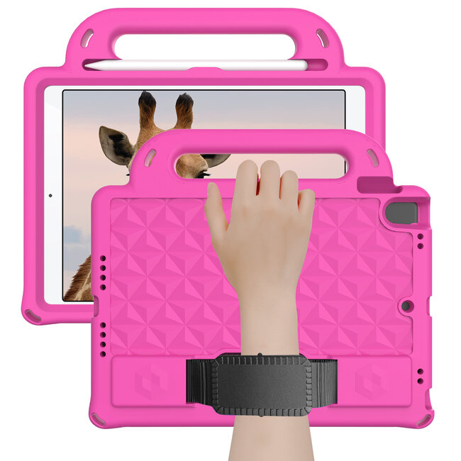 Tablet hoes geschikt voor iPad 10.2 (2019/2020/2021) - Schokbestendige case met handvaten - Diamond Kids Cover met schouderriem - Magenta
