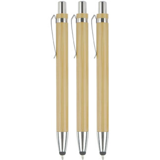 3 Stuks - Touch Pen - 2 in 1 Stylus Pen voor smartphone en tablet - Bamboo