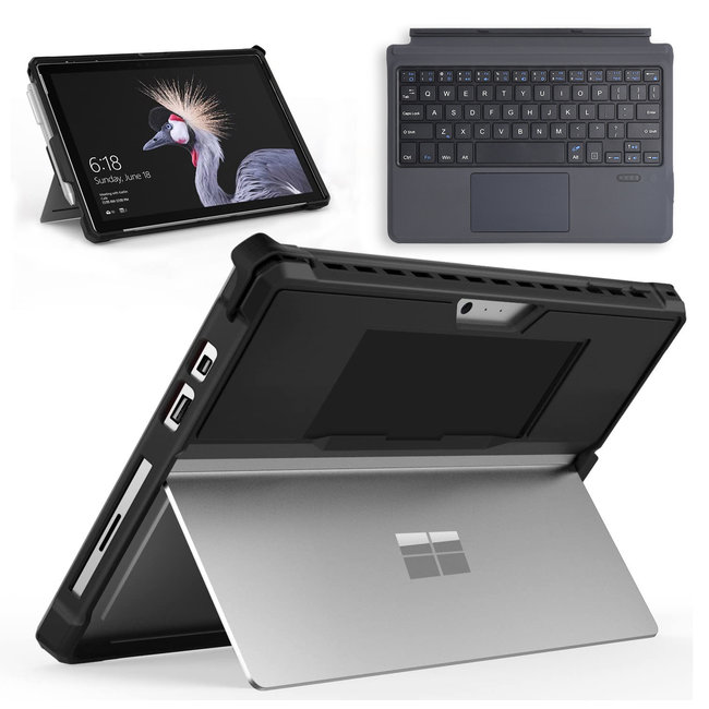 Toetsenbord & Tablet Hoes met schouderband geschikt voor Microsoft Surface Go / Go 2 / Go 3 - Bluetooth Toetsenbord met Touchpad - Zwart