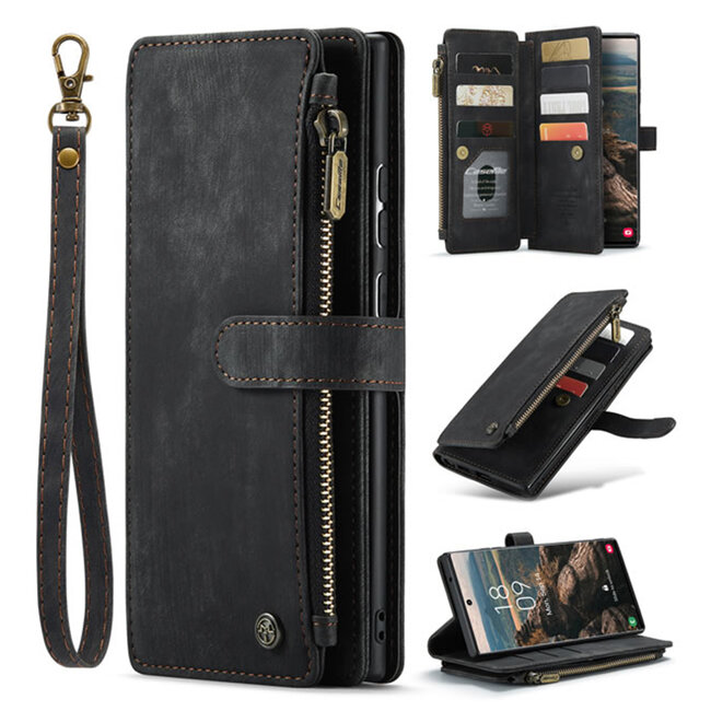 CaseMe - Telefoonhoesje geschikt voor Samsung Galaxy S20 - Wallet Book Case met ritssluiting - Magneetsluiting - Zwart