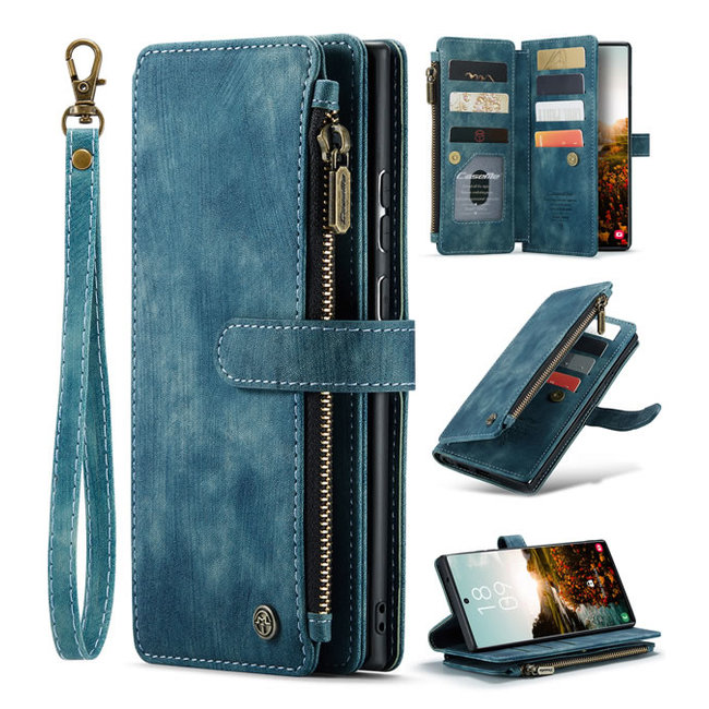CaseMe - Telefoonhoesje geschikt voor Samsung Galaxy S20 Ultra - Wallet Book Case met ritssluiting - Magneetsluiting - Blauw
