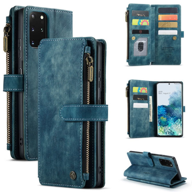 CaseMe - Telefoonhoesje geschikt voor Samsung Galaxy S20 Plus - Wallet Book Case met ritssluiting - Magneetsluiting - Blauw