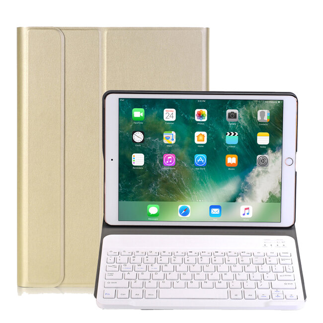 Case2go - Bluetooth keyboard Tablet cover suitable for iPad 2021 - 10.2 Inch - QWERTY layout - Magnetic closure - Sleep/Wake-up function - Gold