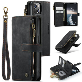 CaseMe CaseMe - Telefoonhoesje geschikt voor Apple iPhone 14 - Wallet Book Case met ritssluiting - Magneetsluiting - Zwart