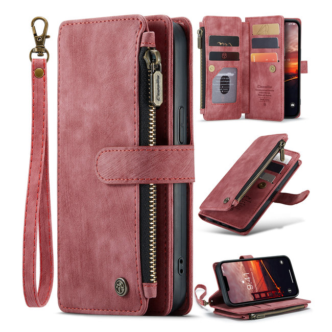 CaseMe - Telefoonhoesje geschikt voor Apple iPhone 14 Plus - Wallet Book Case met ritssluiting - Magneetsluiting - Rood