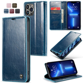 CaseMe - Telefoonhoesje geschikt voor Apple iPhone 13 Pro Max - Flip Wallet Case - Magneetsluiting - Blauw