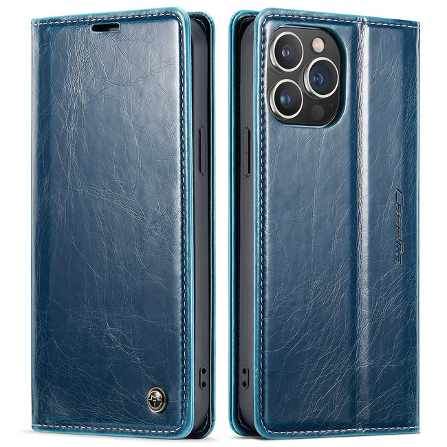 CaseMe - Telefoonhoesje geschikt voor Apple iPhone 14 Pro Max - Flip Wallet Case -  Magneetsluiting - Blauw