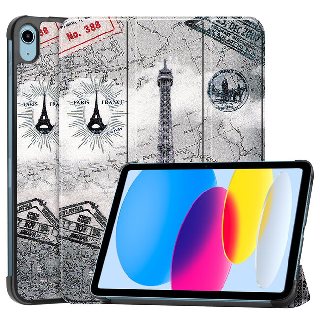 Tablet hoes geschikt voor Apple iPad 2022 -Tri-fold hoes met auto/wake functie - 10.5 inch - Eiffeltoren