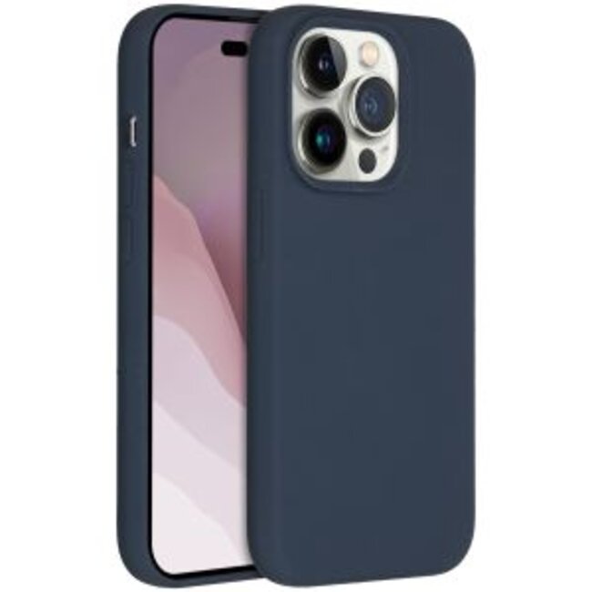 Apple iPhone 14 Pro Max - Devia Siliconen Case - Back Cover met Oplaadfuncties - Donker Blauw