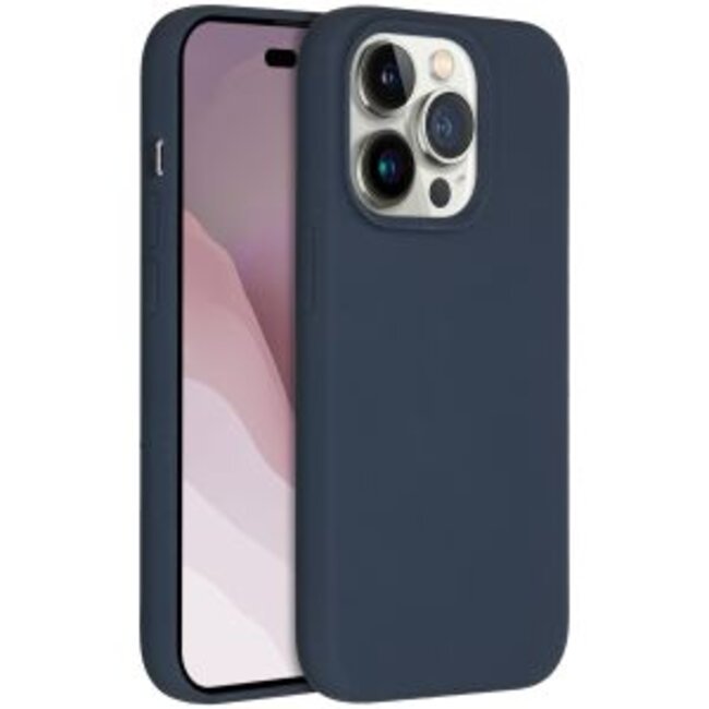 Hoesje geschikt voor Apple iPhone 14 Pro Max - Devia Siliconen Case - Back Cover met Oplaadfuncties - Donker Blauw