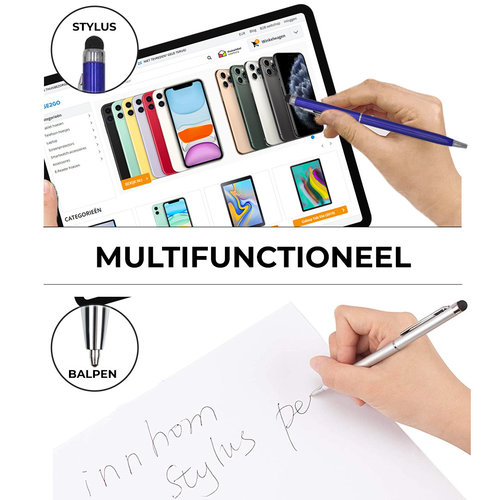 1 Stuks - Touch Pen - 2 in 1 Stylus Pen voor smartphone en tablet - Metaal - Zilver