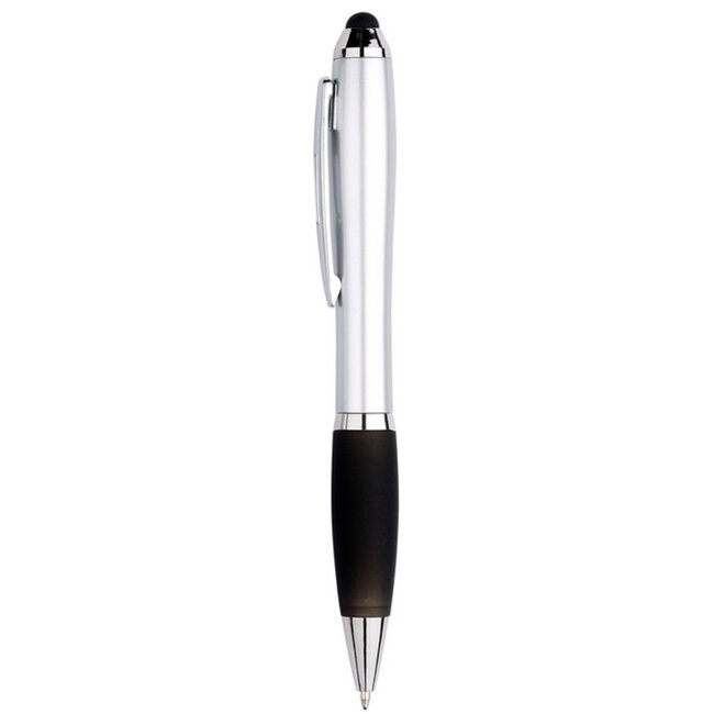 1 Pen - Stylus en balpen in één - Geschikt voor Tablet / Smartphone - Universeel en met clip - Zilver / Zwart